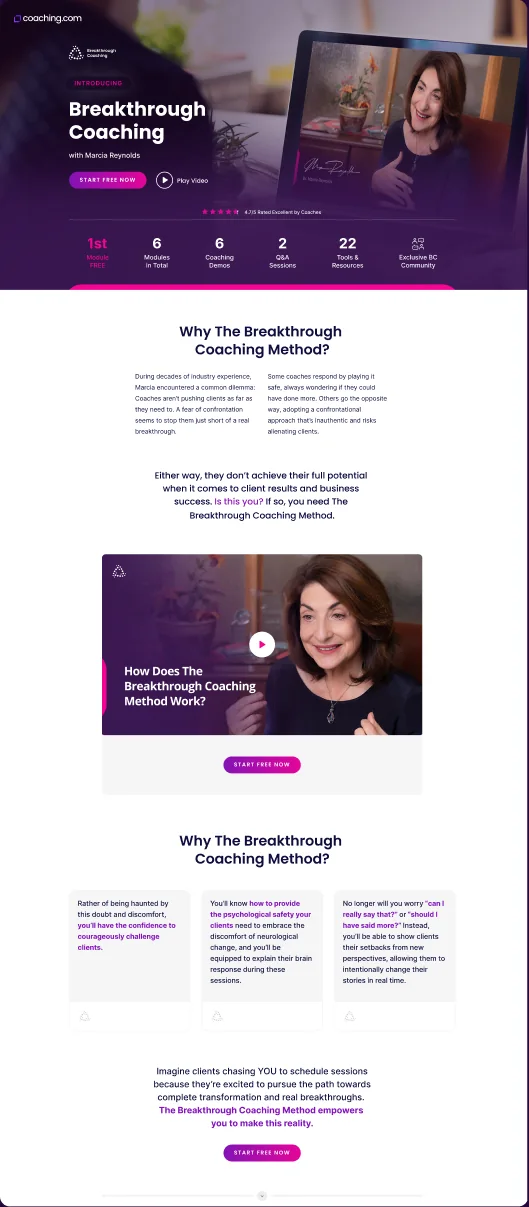 Full masterclass registration landing page for the Breakthrough Coaching program.