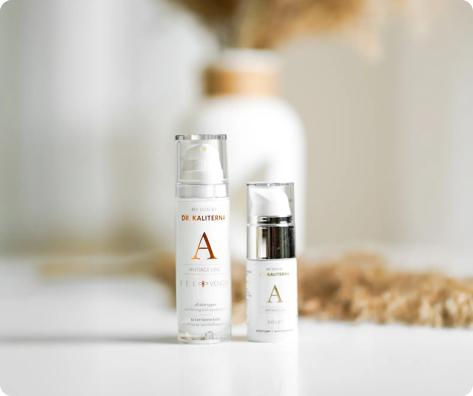 Dr. Kalterna Antiage serum bottles photographed on a bright set.