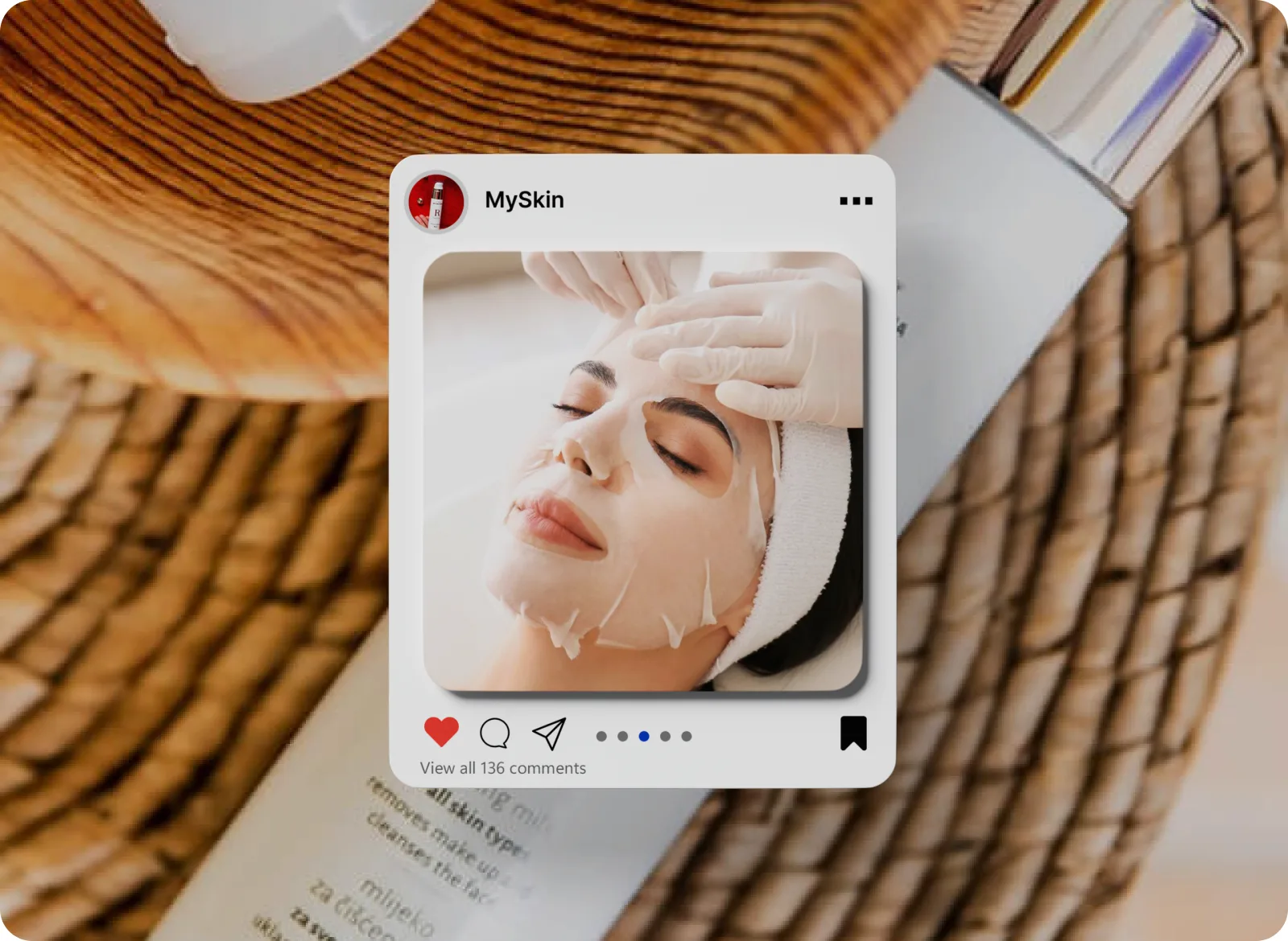 MySkin Instagram post: a sheet-mask facial treatment, styled on a woven basket.