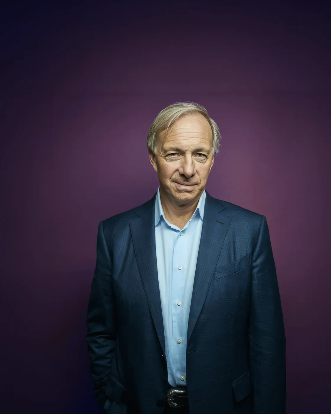 Ray Dalio against a purple studio backdrop.