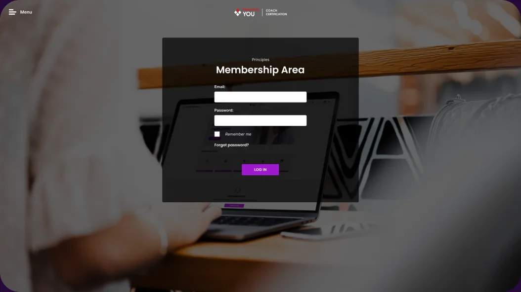 PrinciplesYou membership area sign-in screen.
