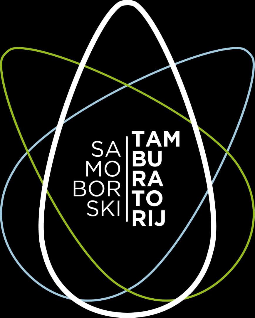 The Samoborski Tamburatorij logo — a teardrop symbol with three orbiting rings and the stacked wordmark Samoborski Tamburatorij.
