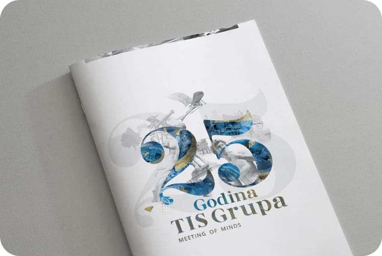 The 25 Godina TIS Grupa anniversary book, open to a spread.